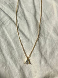 18k Gold CZ triangle single stud necklace